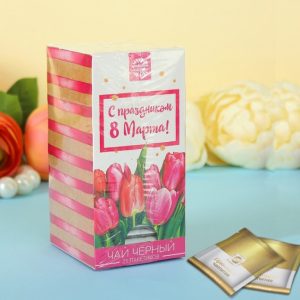 Чай чёрный 25 пакетиков “С праздником весны 8 Марта” тюльпаны