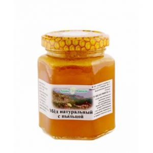 Мед натуральный цветочный с пыльцой цветочной (обножкой) 250г  “ТРАВЫ КАВКАЗА”