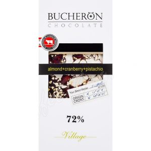Шоколад “BUCHERON” 72% Горький с миндалем, фисташками, клюквой, 100г.