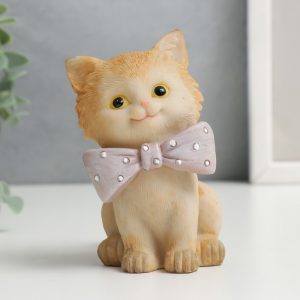 Сувенир “Нарядный котёнок с розовым бантом в горошек”